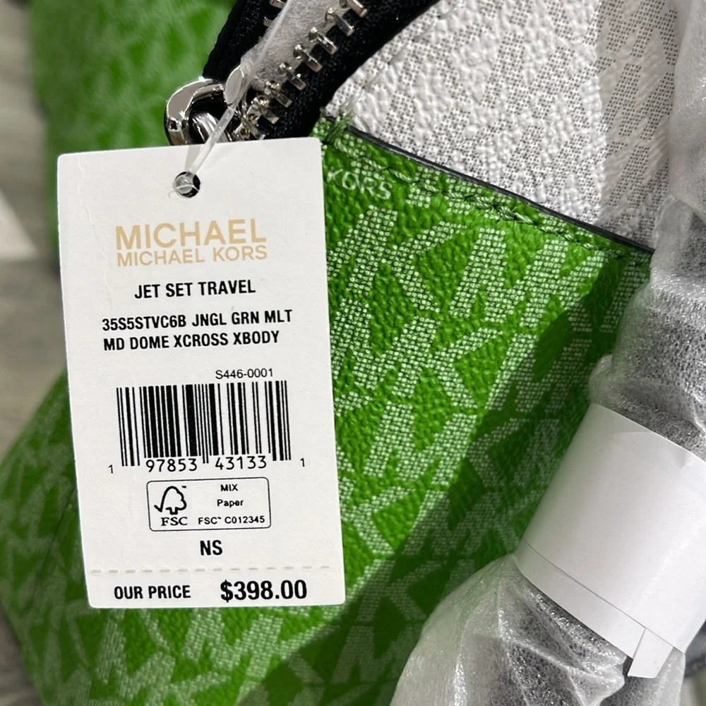 Michael Kors Jet Set Travel Color-Block Signature Logo Crossbody  Jungle Green